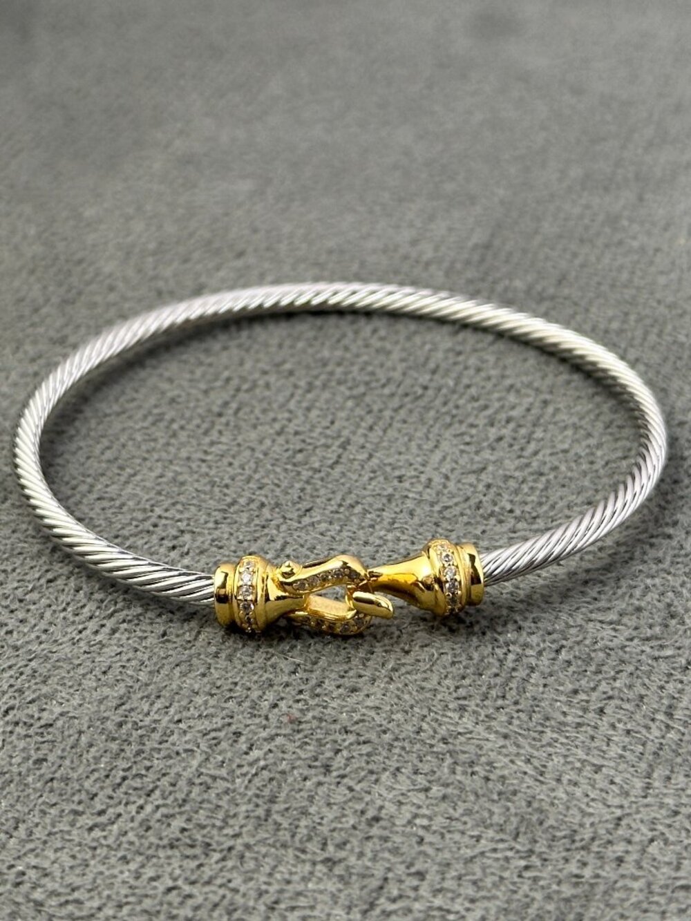 David Yurman 925 Sterling Silver 18K Yellow Gold & Diamonds Cable Hook Bracelet